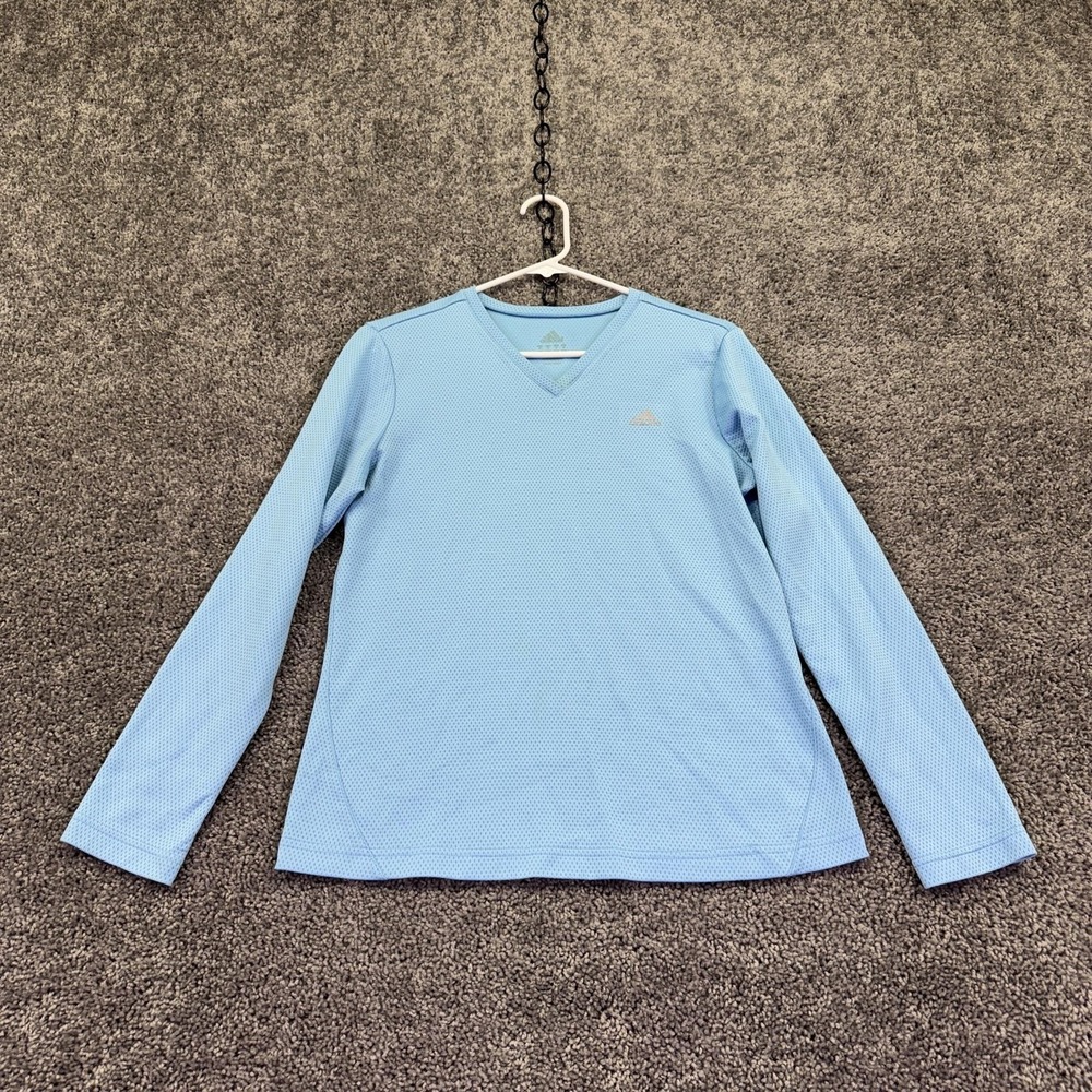 Adidas Shirt Womens Medium Blue V Neck Long Sleeve Mesh Athletic Training